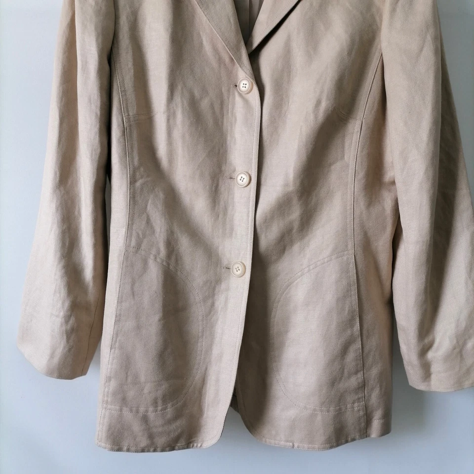 Blazer Traje Mary McFadden Mujer Beige Un Pecho Muesca Solapa Talla 14 Foto 3 de 4