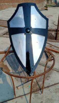 24'' Warrior Shield Medieval Armor Heater Shield, Steel Cross Protected Shield