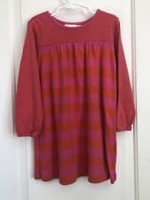 Hanna Andersson girls 110 5-6 bright pink orange striped long sleeve dress EUC