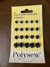 20 Black Assorted Sew-on Snap Fasteners by Polysew