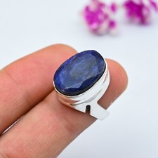 Ethnic Blue Sapphire Lab-Created Handmade Ring 925 Sterling Silver Jewelry Rings