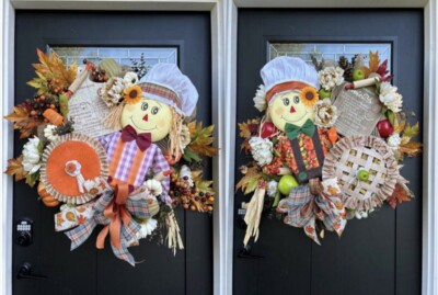 Double Door Fall/Autumn/Thanksgiving Scarecrow Apple Pie & Pumpkin Pie Wreaths