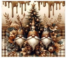 20oz Sublimation Tumbler Wrap Golden Christmas Gnomes Ready to Press Transfer