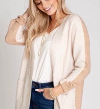 BB Dakota Steve Madden Cream/Camel Two Tone Button Front Oversized Cardigan XS