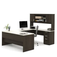 Bestar Ridgeley Transitional Metal Brown Finish U-shaped Desk