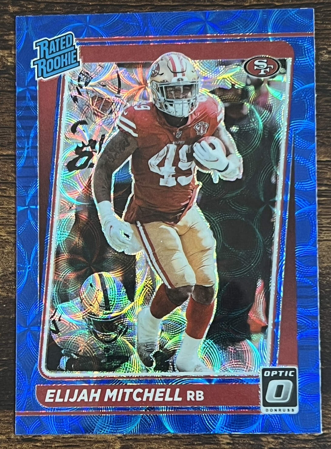 Elijah Mitchell Rated Rookie Blue Scope Prizm SP 2021 Donruss Optic #291 49ers