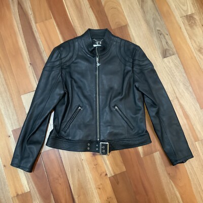 JLO Collection Jennifer Lopez Leather Black Zip Moto Biker Jacket Sz L