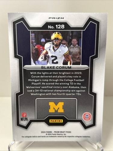 2024 Prizm Draft Picks Purple Wave Blake Corum RC #128 Rams - Picture 4 of 4