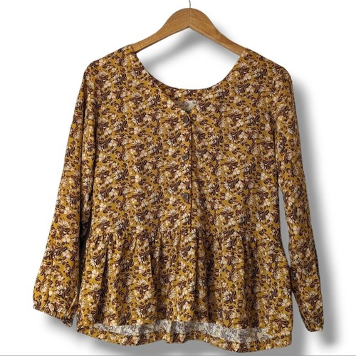 Patagonia Shallow Moon Flowy Boho Floral Blouse Mountain Cranberry Glyph Gold XS - Picture 5 of 8