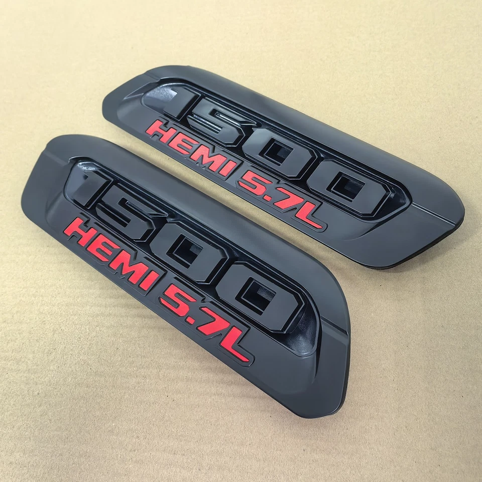 2x OEM HEAVY DUTY Emblem Left Right Hood Badge fits RAM 1500 RAM1500 Black Red - Image 4 of 4