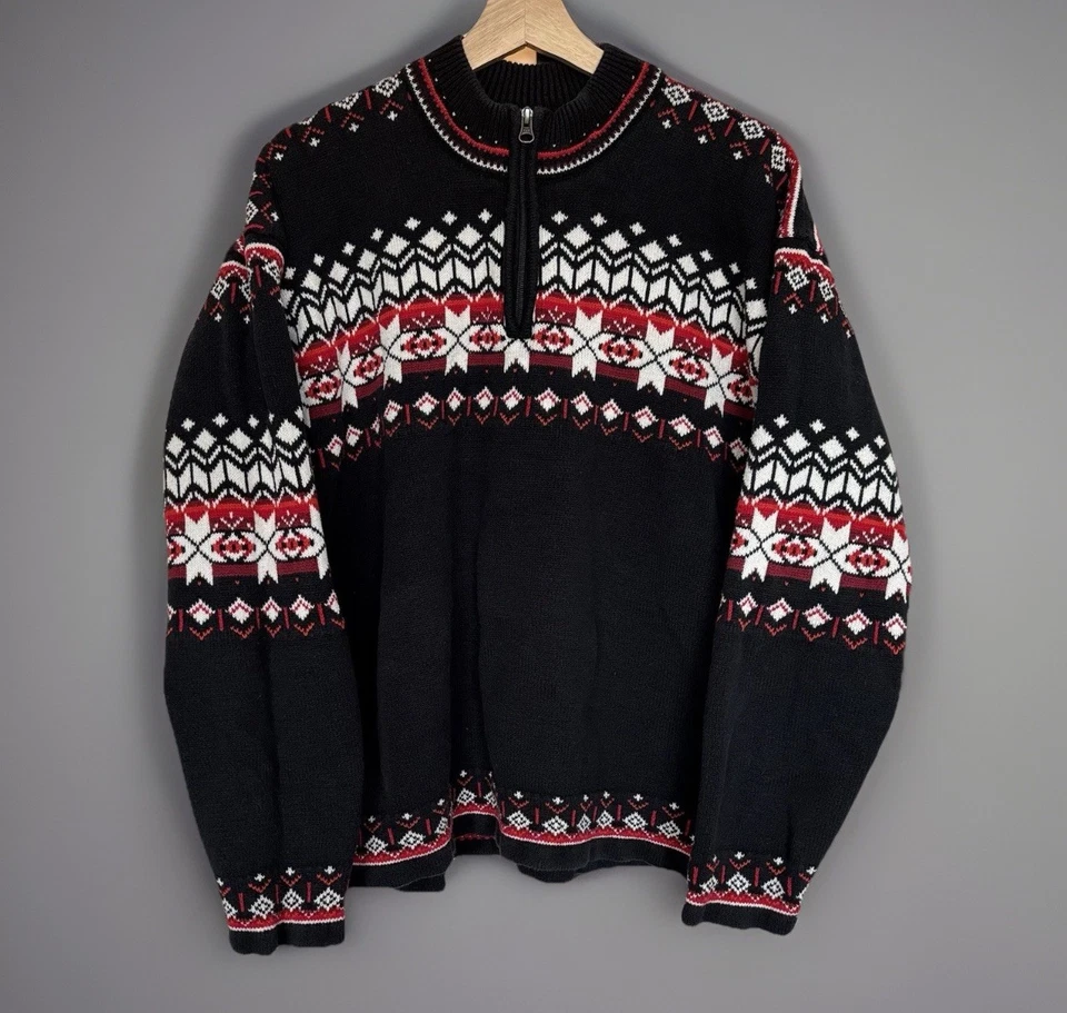 Hanna Andersson Fair Isle Sweater Nordic Quarter-Zip Womens Sz Large Cotton Knit - Image 2 of 4