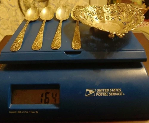 Sterling Silver Lot 4 Kirk And Son Spoons And A Gorham 966 Heart Dish 162 Grams