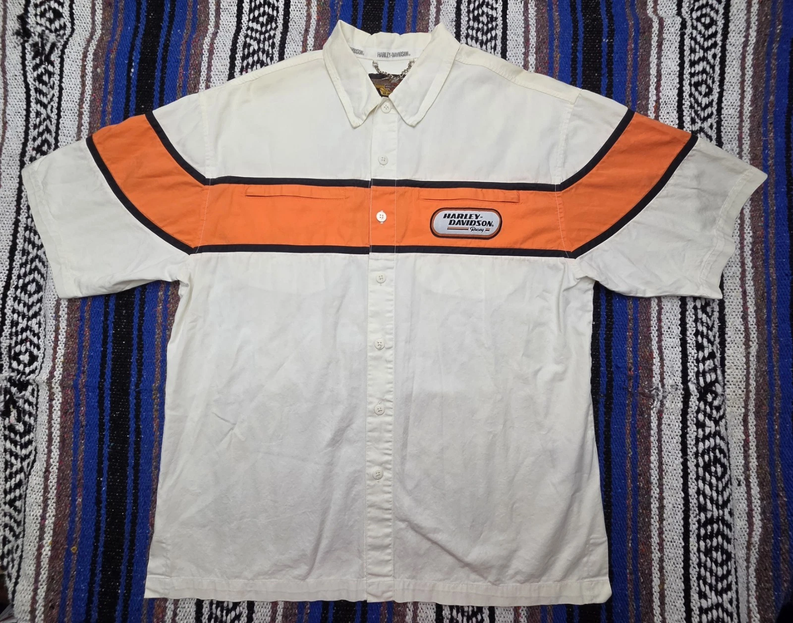 Harley Davidson Mens Button Down Shirt Short Sleeve Sz M Embroidered Logo Biker