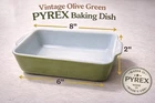 PYREX Olive Green Glass Rectangular Baking Dish 8x6x2 in Model 85 Vintage