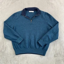 Ermenegildo Zegna 1/4 Zip Sweater Men Large (Measure S/M) Cashmere Blue Black