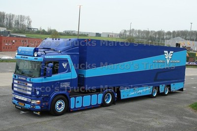 LKW Foto Scania 144 460 Kofferauflieger Niederlande blau JJ VERWEIJ TRANS #n9ou