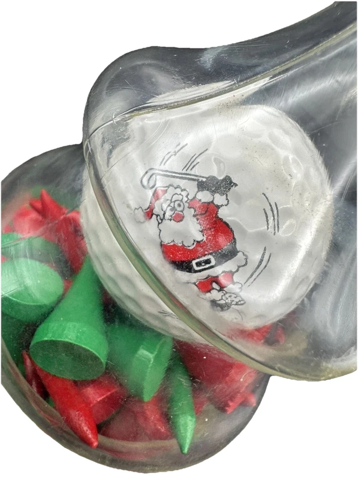 VTG  Tee Box Tree Wooden Red and Green Golf Tees & One Santa Golf ball Christmas - Image 2 of 4