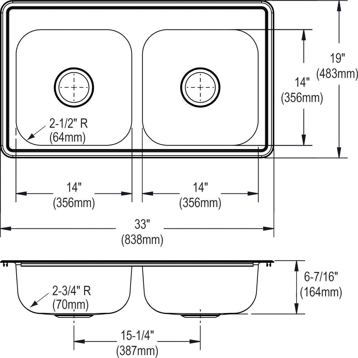 Elkay D23319 Dayton 33" Drop In Double Basin Stainless Steel Kitchen Sink