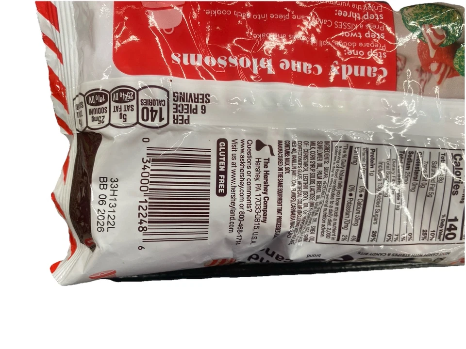 EDIÇÃO LIMITADA HERSHEY'S KISSES BENGALA DOCE SABOR DOCES DE NATAL BOLSA DE 9 OZ - Imagem 3 de 3