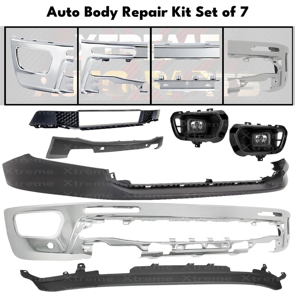 Front Bumper Face Bar Chrome Steel & Fog Lights Kit For 2019-2023 Ford ...