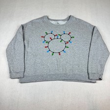 Disney Mickey Mouse Christmas Lights Crop Sweatshirt Gray Women's XL