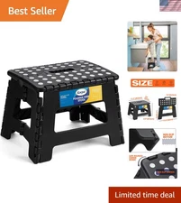 9" Folding Step Stool with Non-Slip Surface for Kids and Adults - Portable Black