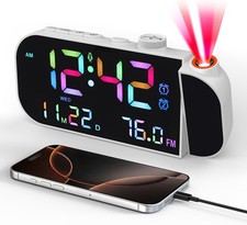 Projection Alarm Clock with Radio Digital Clock with 180° Rotatable Projector 