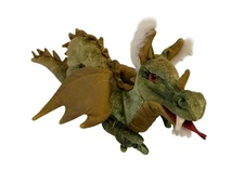 2000s FOLKMANIS Orange-Eye Gold GREEN DRAGON 14" Hand/Finger Puppet Plush