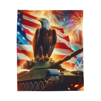Patriotic Eagle Riding Tank Velveteen Plush Blanket - Funny Gift, Man Cave Decor