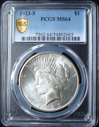 1923-S Peace Silver Dollar - PCGS MS 64 - Gold Shield
