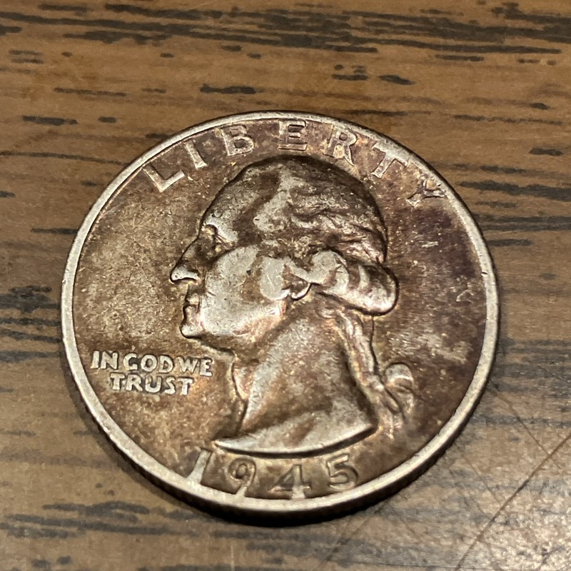 1945 US Choice Uncirculated SILVER Washington Quarter! With LOTS OF TONING