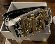 Oblique Jacquard Canvas Belt Size 50/125 Christian Dior Made In Italy