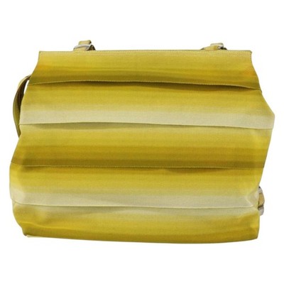 Salvatore Ferragamo Vala Chain Tote Bag Canvas Yellow Silver Auth