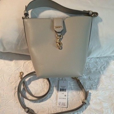 DKNY Gray Bucket Bag, Detachable Adjustable Strap, Gold Hardware, Snap