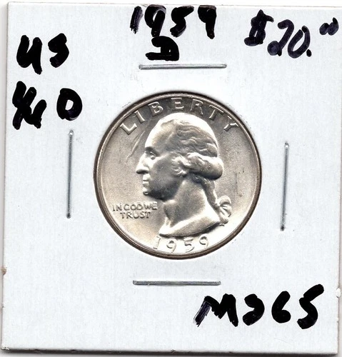 1959 D Silver  US 1/4 Dollar Coin -  BU