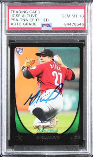Astros Jose Altuve Signed 2011 Bowman #11 Rookie Card Auto GM MT 10! PSA Slabbed
