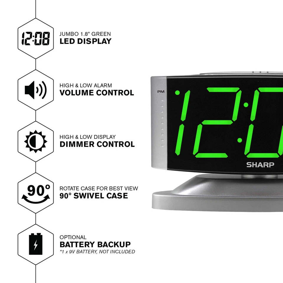Home LED Digital Alarm Clock – Swivel Base - Outlet Powered, Simple Operation... - Image 3 of 4