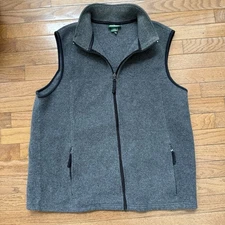 LL Bean Men’s L Gray Full Zip Fleece Vest Mock Neck Lightweight Outdoor Casual