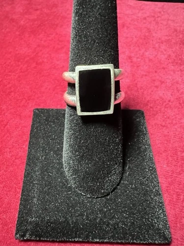 Vintage Sterling 925 Silver With Black Onyx Inlay Ring Size 8