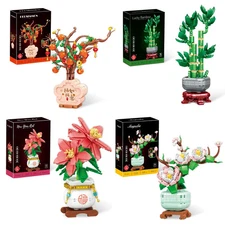 MOC Lucky Bamboo Orchid Building Sets DIY Artificial Flowers Bonsai Home Decor 