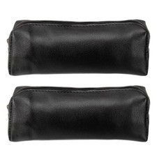 Small Leather Pencil Stationery Make Up Bag with Zipper, Black, 2 Pcs