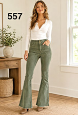 Free People Pants Green We the Free Jayde Cord High Rise Flare Corduroy Sz 29