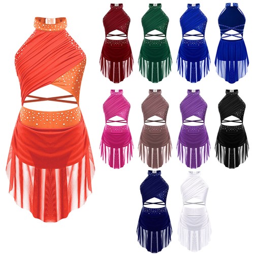 Kinder Mädchen Modern Lyrisch Tanz Modern Kostüm Neckholder Ballettkleid - Bild 3 von 81