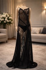 ASOS US 8 Hand Crochet Midi Tank Dress Drop Armhole black  Side Slits Low V-back