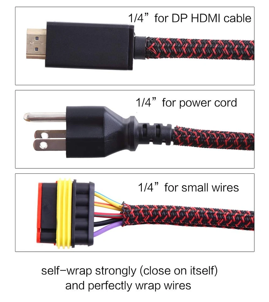 Funda de cable telar de alambre dividido Alex Tech 10 pies 1/4" negra/roja resistente a la masticación de mascotas Foto 3 de 4