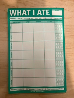 Knock Knock ''What I Ate'' Weekly Meal & Hydration Tracker Notepad Green