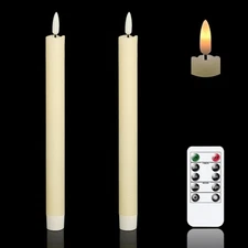 2 Pack LED Taper Candles Flameless with Remote Timer Real Wax 3D Wick Ivory
