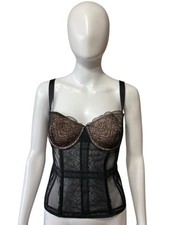 Victoria Secret Black Lace Lingerie Corset Bustier Top Semi Sheer