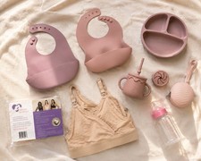 Silicone Bibs Plate Cup Straw Bottle Bra Gift Bundle Baby Feeding Set New