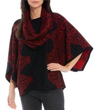 John Mark Persian Border Print Kimono Sleeve Sweater Cowl Scarf Sz 0X-1X NWT